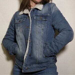 Jou Jou Blue Denim Jacket with White Sherpa Collar